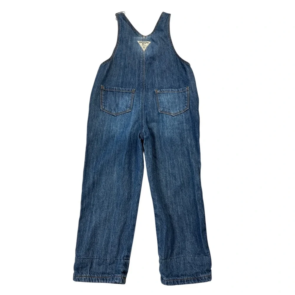 OshKosh B'gosh Denim Overalls Jumper Plaid Bib Blue Heart Pocket Size 4T Vintage